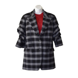 F0 NWT MICHAEL KORS Collection Plaid Wool Ruched Sleeves Jacket Coat Sz 8 $1990